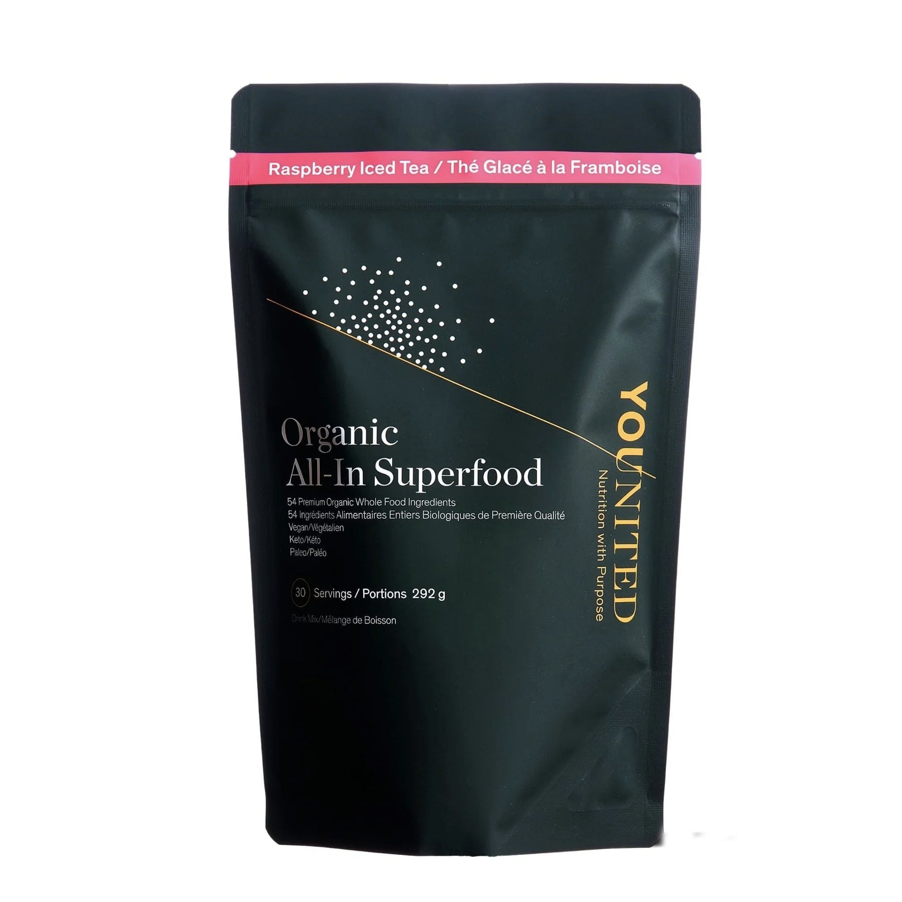 All-in Superfoods - Superaliments verts complets - Thé glacé à la framboise - Younited Wellness - 292g